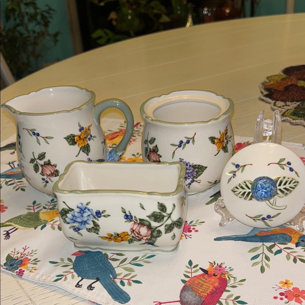 Princess House Floral Ceramic Sugar packet, Creamer and Sugar bowl set. - Picture 2 of 5